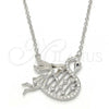 Sterling Silver Pendant Necklace, Swan Design, with Black and White Micro Pave, Polished, Rhodium Finish, 04.336.0038.16