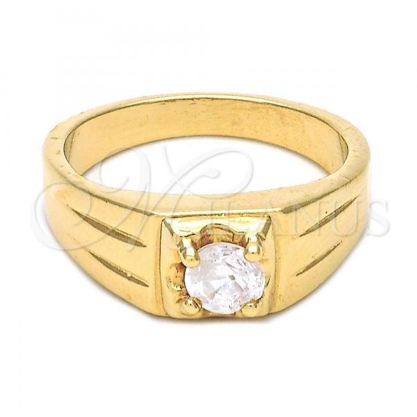 Oro Laminado Mens Ring, Gold Filled Style with White Cubic Zirconia, Diamond Cutting Finish, Golden Finish, 5.175.021.06 (Size 6)