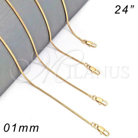 Oro Laminado Basic Necklace, Gold Filled Style Rat Tail Design, Golden Finish, 04.317.0001.24