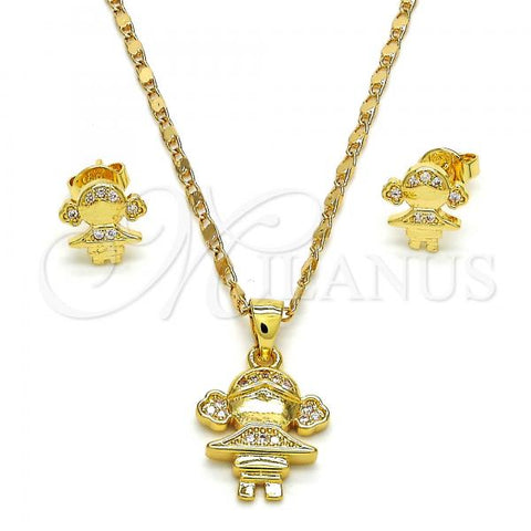Oro Laminado Earring and Pendant Adult Set, Gold Filled Style Little Girl Design, with White Micro Pave, Polished, Golden Finish, 10.156.0073