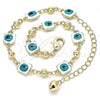 Oro Laminado Fancy Anklet, Gold Filled Style Evil Eye Design, White Enamel Finish, Golden Finish, 03.213.0097.10