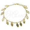Oro Laminado Charm Anklet , Gold Filled Style Hand of God and Paperclip Design, Polished, Golden Finish, 03.372.0024.10