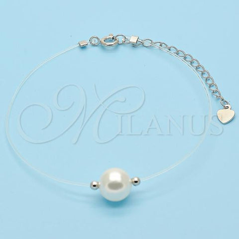 Sterling Silver Fancy Bracelet, with Ivory Pearl, Polished, Rhodium Finish, 03.369.0014.07