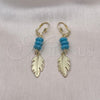 Oro Laminado Long Earring, Gold Filled Style Leaf Design, with Turquoise Crystal, Polished, Golden Finish, 02.414.0008