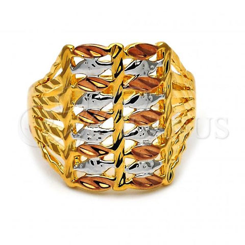 Oro Laminado Elegant Ring, Gold Filled Style Diamond Cutting Finish, Tricolor, 5.174.002.2.09 (Size 9)