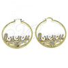 Oro Laminado Large Hoop, Gold Filled Style Nameplate and Love Design, with White Crystal, Polished, Tricolor, 02.120.0001.50