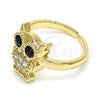 Oro Laminado Multi Stone Ring, Gold Filled Style Owl Design, with White and Black Cubic Zirconia, Polished, Golden Finish, 01.210.0089 (One size fits all)