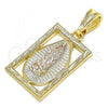 Oro Laminado Religious Pendant, Gold Filled Style Guadalupe Design, Polished, Tricolor, 05.351.0140.1