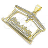 Oro Laminado Religious Pendant, Gold Filled Style Cross Design, with White Crystal, Polished, Golden Finish, 05.253.0014.1