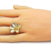 Oro Laminado Elegant Ring, Gold Filled Style Flower Design, Diamond Cutting Finish, Golden Finish, 01.282.0003