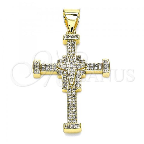Oro Laminado Religious Pendant, Gold Filled Style Cross Design, with White Micro Pave, Polished, Golden Finish, 05.342.0060