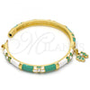 Oro Laminado Individual Bangle, Gold Filled Style Butterfly Design, with White Crystal, Green Enamel Finish, Golden Finish, 07.254.0001.2.03 (06 MM Thickness, Size 3 - 2.00 Diameter)