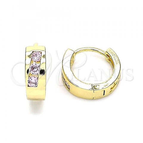 Oro Laminado Huggie Hoop, Gold Filled Style with Pink Cubic Zirconia, Polished, Golden Finish, 02.210.0641.3.12