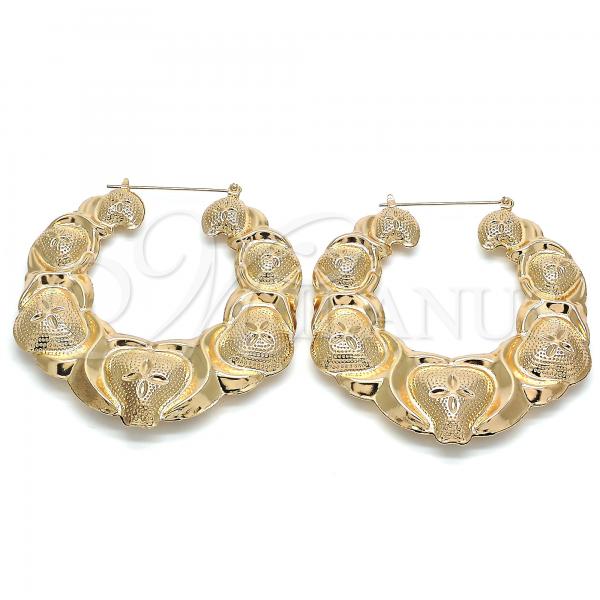 Oro Laminado Extra Large Hoop, Gold Filled Style Hugs and Kisses and Bamboo Design, Polished, Golden Finish, 02.359.0001.70