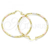 Oro Laminado Large Hoop, Gold Filled Style Diamond Cutting Finish, Tricolor, 02.213.0156.1.60