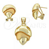 Oro Laminado Earring and Pendant Adult Set, Gold Filled Style Chunky Design, Polished, Golden Finish, 10.59.0164