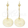 Oro Laminado Long Earring, Gold Filled Style with Cubic Zirconia, Golden Finish, 95.005