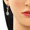 Oro Laminado Leverback Earring, Gold Filled Style with Blue Topaz and White Crystal, Polished, Golden Finish, 02.122.0115.8
