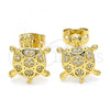 Oro Laminado Stud Earring, Gold Filled Style Turtle Design, with White Cubic Zirconia, Polished, Golden Finish, 02.342.0063