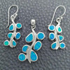 Sterling Silver Earring and Pendant Adult Set, Leaf Design, with Bermuda Blue Opal, Polished, Silver Finish, 10.391.0026
