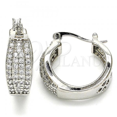 Rhodium Plated Small Hoop, with White Cubic Zirconia, Polished, Rhodium Finish, 02.210.0273.4.20