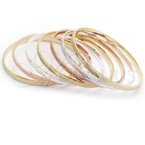 Gold Plated Semanario Bangle, Diamond Cutting Finish, Tricolor, 07.07.0007.05
