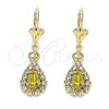 Oro Laminado Dangle Earring, Gold Filled Style Teardrop Design, with Peridot and White Crystal, Polished, Golden Finish, 02.122.0116.4