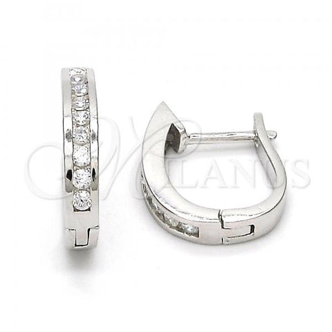 Sterling Silver Huggie Hoop, with White Cubic Zirconia, Polished, Rhodium Finish, 02.291.0011.15