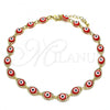 Oro Laminado Fancy Anklet, Gold Filled Style Evil Eye Design, Red Resin Finish, Golden Finish, 04.63.1347.1.10