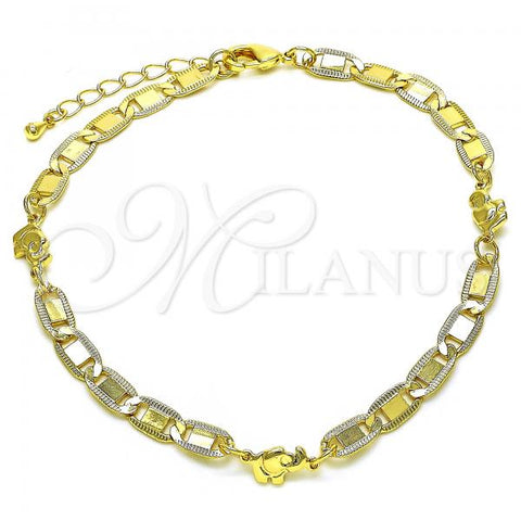 Oro Laminado Fancy Anklet, Gold Filled Style Mariner and Elephant Design, Polished, Golden Finish, 03.63.2272.10