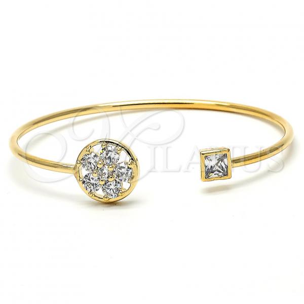 Oro Laminado Individual Bangle, Gold Filled Style Flower Design, with White Cubic Zirconia and White Crystal, Polished, Golden Finish, 07.97.0058.1 (02 MM Thickness, One size fits all)