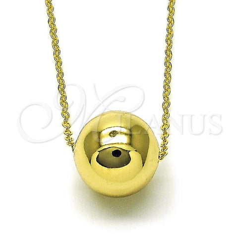 Oro Laminado Pendant Necklace, Gold Filled Style Ball and Rolo Design, Polished, Golden Finish, 04.213.0304.18