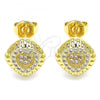 Oro Laminado Stud Earring, Gold Filled Style Heart Design, with White Micro Pave, Polished, Golden Finish, 02.156.0472