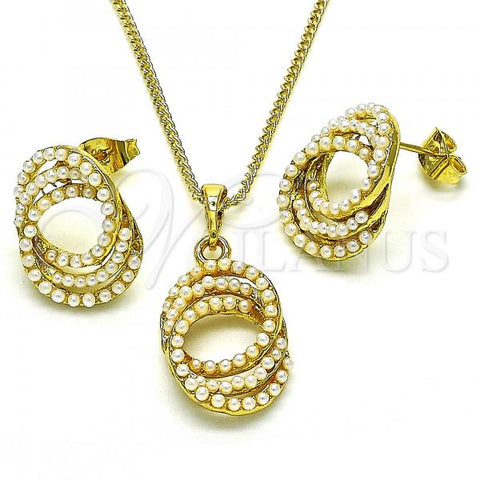 Oro Laminado Earring and Pendant Adult Set, Gold Filled Style with Ivory Pearl, Polished, Golden Finish, 10.379.0050