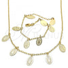 Oro Laminado Necklace and Bracelet, Gold Filled Style Guadalupe Design, Polished, Golden Finish, 06.63.0209