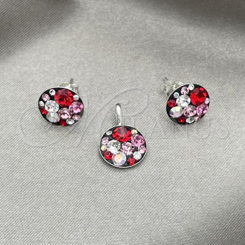 Sterling Silver Earring and Pendant Adult Set, with Garnet Crystal, Polished, Silver Finish, 10.408.0001.01