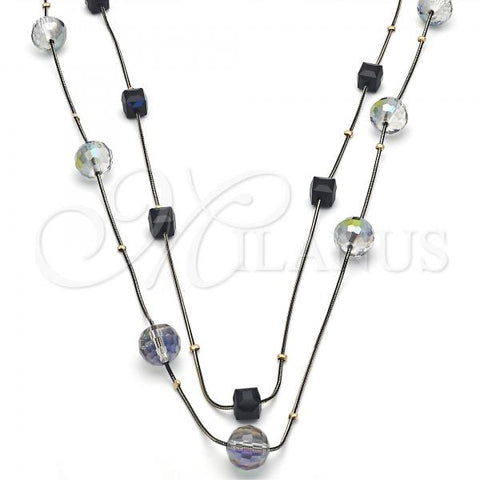 Oro Laminado Fancy Necklace, Gold Filled Style with Black and  Crystal, Polished, Golden Finish, 04.321.0023.32