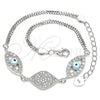 Sterling Silver Fancy Bracelet, Evil Eye Design, with White Micro Pave and White Cubic Zirconia, Turquoise Enamel Finish, Rhodium Finish, 03.286.0009.07