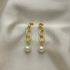 Oro Laminado Long Earring, Gold Filled Style Ball and Rolo Design, with Ivory Pearl, Polished, Golden Finish, 02.405.0001