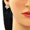 Oro Laminado Stud Earring, Gold Filled Style Angel Design, with White Micro Pave, Polished, Golden Finish, 02.210.0418