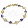 Oro Laminado Fancy Bracelet, Gold Filled Style Evil Eye and Four-leaf Clover Design, Blue Resin Finish, Golden Finish, 03.326.0011.2.08
