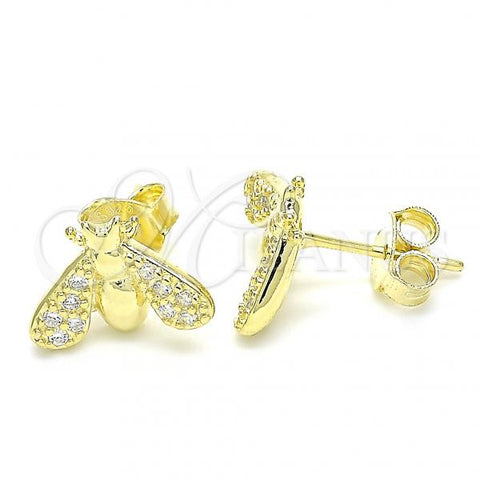 Sterling Silver Stud Earring, Bee Design, with White Cubic Zirconia, Polished, Golden Finish, 02.336.0129.2