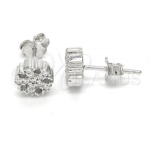 Sterling Silver Stud Earring, Flower Design, with White Cubic Zirconia, Polished, Rhodium Finish, 02.336.0034