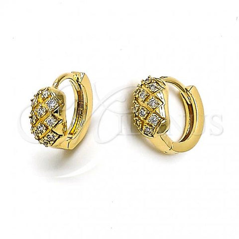 Oro Laminado Huggie Hoop, Gold Filled Style with White Cubic Zirconia, Polished, Golden Finish, 02.63.2289
