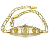 Oro Laminado Fancy Bracelet, Gold Filled Style Guadalupe and Flower Design, Polished, Golden Finish, 03.351.0037.08
