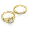 Oro Laminado Wedding Ring, Gold Filled Style Duo Design, with White Cubic Zirconia, Polished, Golden Finish, 01.284.0038.08 (Size 8)