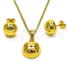 Oro Laminado Earring and Pendant Adult Set, Gold Filled Style Ball Design, Polished, Golden Finish, 10.342.0198
