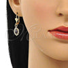 Oro Laminado Dangle Earring, Gold Filled Style with Amethyst and White Crystal, Polished, Golden Finish, 02.122.0115.7