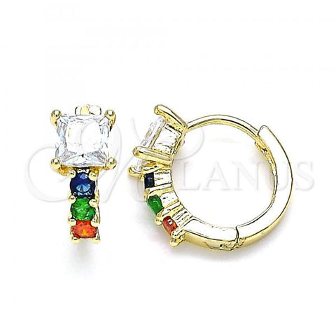 Oro Laminado Huggie Hoop, Gold Filled Style with Multicolor Cubic Zirconia, Polished, Golden Finish, 02.210.0606.5.12