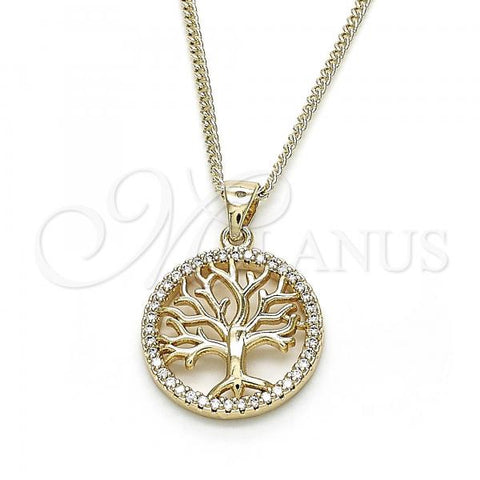Oro Laminado Pendant Necklace, Gold Filled Style Tree Design, with White Micro Pave, Polished, Golden Finish, 04.342.0022.20